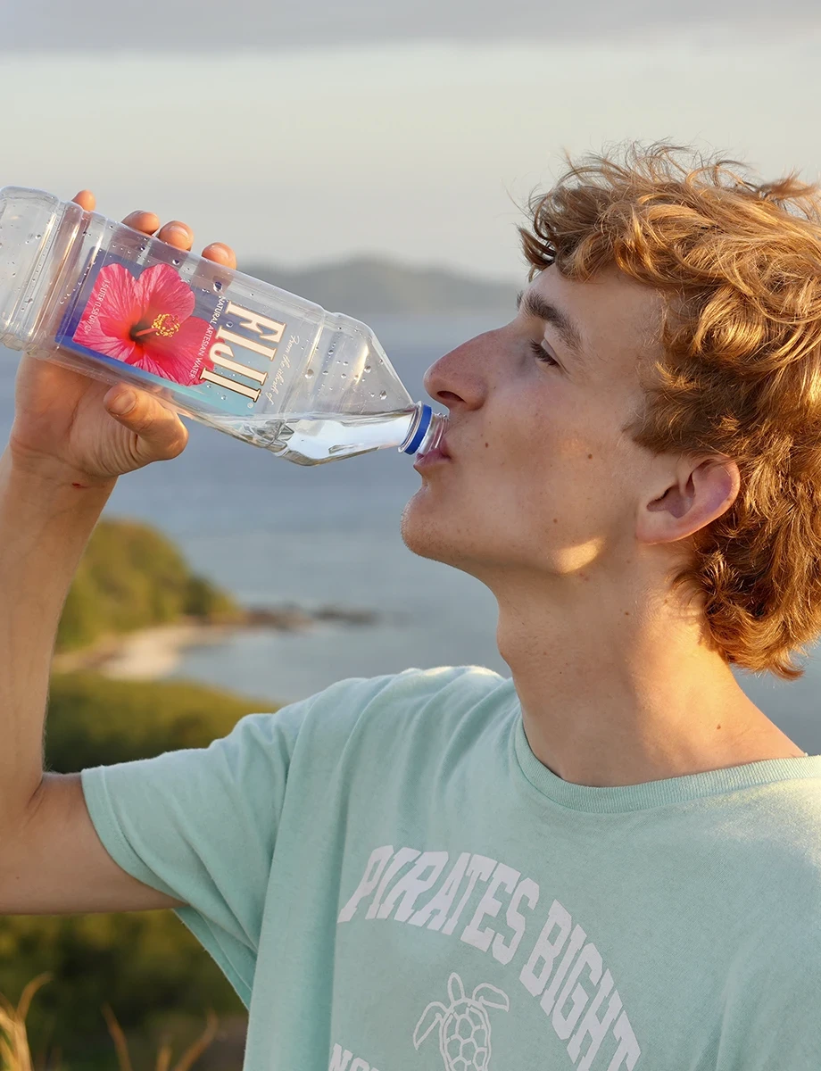 Ruben Cardell drinking Fiji water